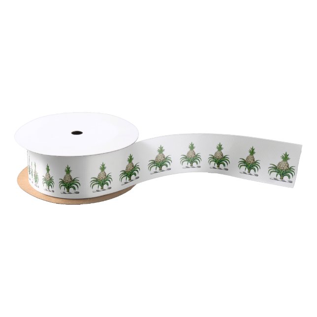 Preppy Heraldic Pineapple Coat of Arms Crest Satin Ribbon (Spool)