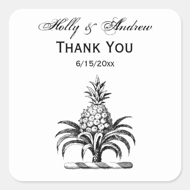 Preppy Heraldic Pineapple Coat of Arms Crest Square Sticker (Front)