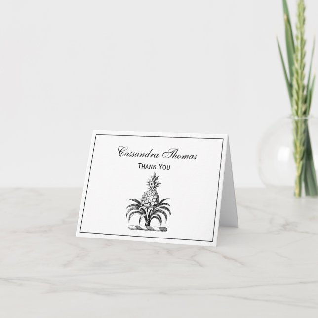 Preppy Heraldic Pineapple Coat of Arms Crest Thank You Card (Front)