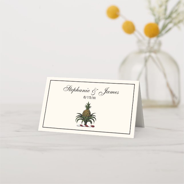 Preppy Heraldic Pineapple Crest Color RWT Place Card (Front)