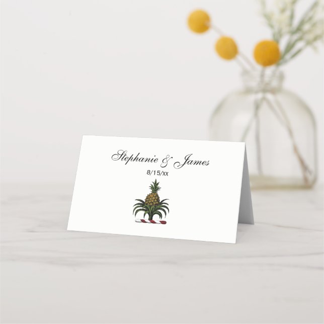 Preppy Heraldic Pineapple Crest Color RWT Place Card (Front)