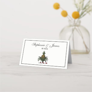 Preppy Heraldic Pineapple Crest Color RWT Place Card