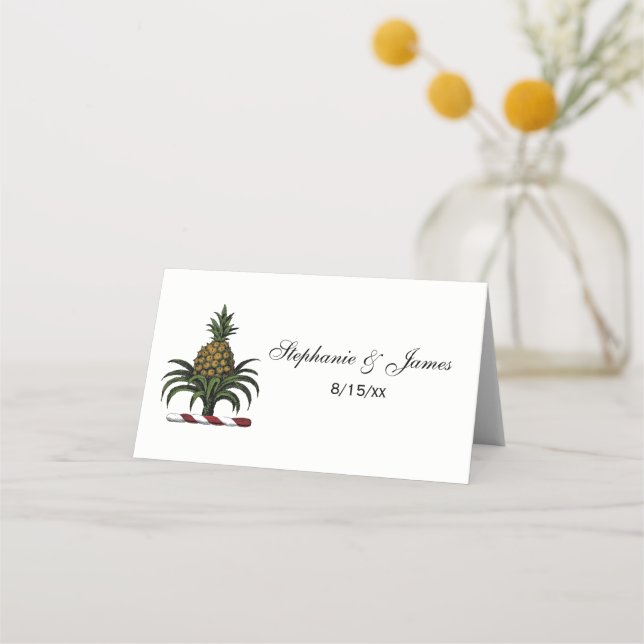 Preppy Heraldic Pineapple Crest Color RWT Place Card (Front)