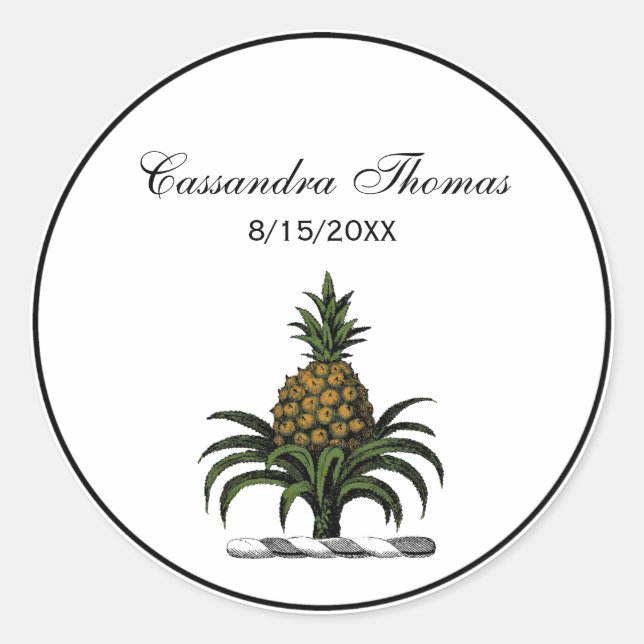 Preppy Heraldic Pineapple Crest Color WT Classic Round Sticker (Front)