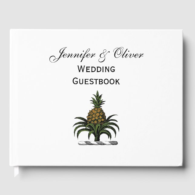 Preppy Heraldic Pineapple Crest Color WT Guest Book (Front)