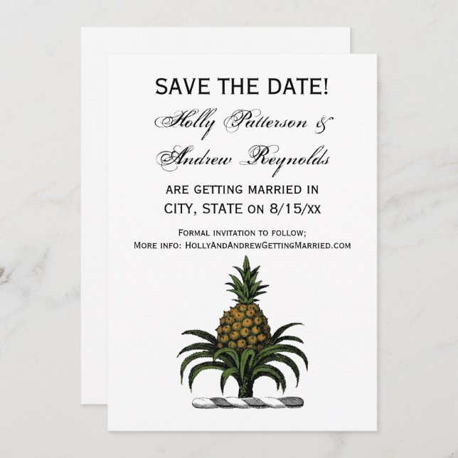 Preppy Heraldic Pineapple Crest Color WT Invitation (Front/Back)
