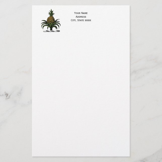 Preppy Heraldic Pineapple Crest Color WT Stationery (Front)