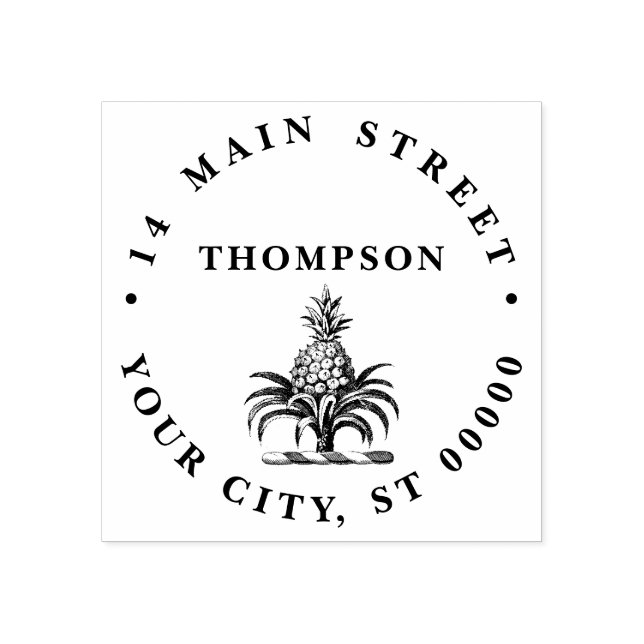 Preppy Heraldic Pineapple Crest Name Address Rubber Stamp (Imprint)