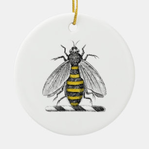 Preppy Heraldic Vintage Bee Coat of Arms Emblem C Ceramic Ornament