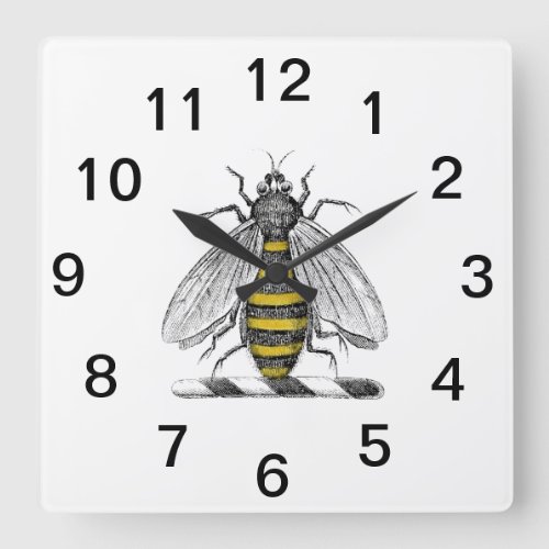 Preppy Heraldic Vintage Bee Coat of Arms Emblem C Square Wall Clock