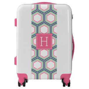 Preppy Hexagons Pattern and Monogram Luggage