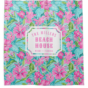 Preppy Hibiscus Beach House Shower Curtain