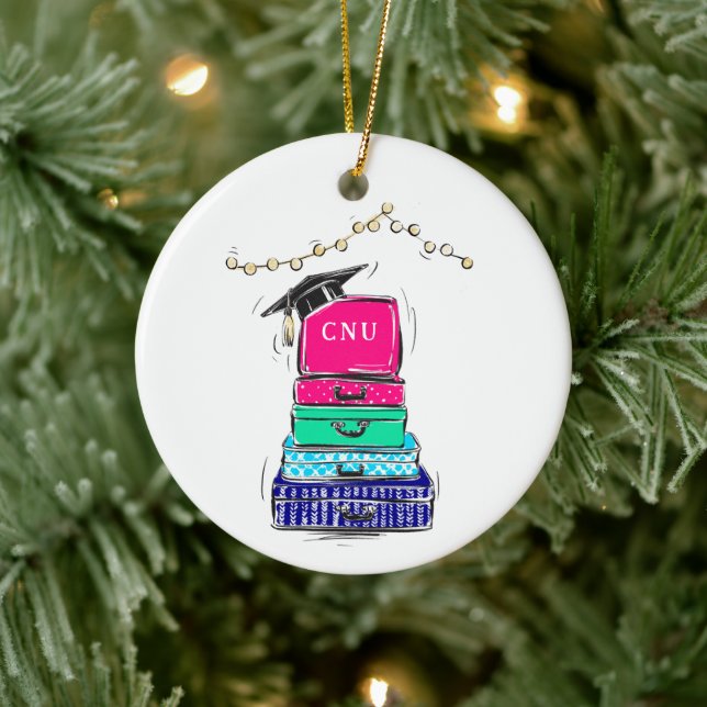 Preppy High School Graduation College Suitcase Ceramic Ornament (Tree)