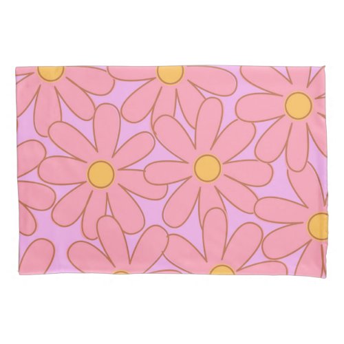 Preppy Hippie Pink Purple Flower Pattern Pillow Case