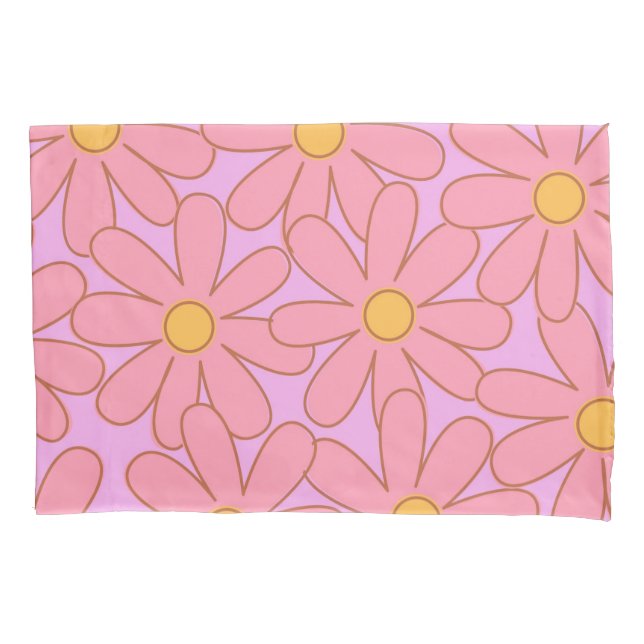 Preppy Hippie Pink Purple Flower Pattern Pillow Case (Front)