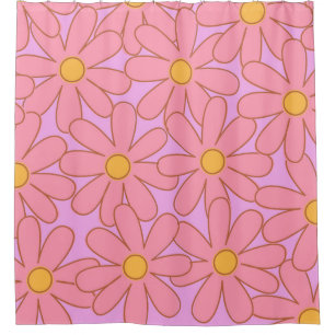 Preppy Hippie Pink Purple Flower Pattern Shower Curtain