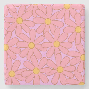 Preppy Hippie Pink Purple Flower Pattern Stone Coaster