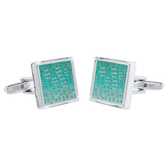 Preppy Hipster Best Man Digital Photo Template Silver Cufflinks (Angled)