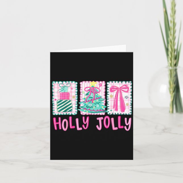 Preppy Holly Xmas Jolly Coquette Bow Christmas Tre Card (Front)