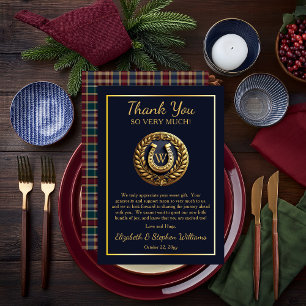 Preppy Horseshoe Emblem Blue Flat Thank You Card