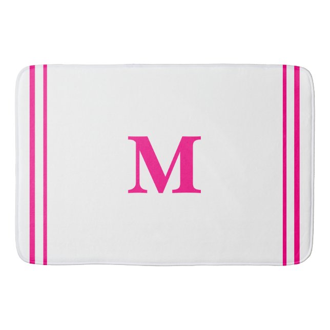Preppy Hot Pink Elegant Minimal Border Initial Bath Mat (Front)
