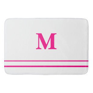 Preppy Hot Pink Elegant Minimal Border Initial Bath Mat