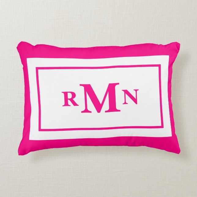 Preppy Hot Pink Elegant Minimal Modern Monogrammed Accent Pillow (Front)