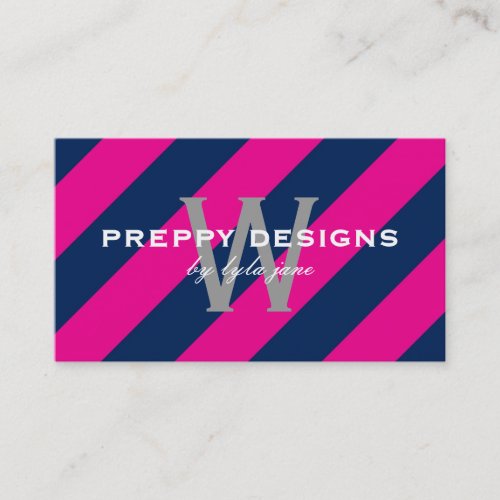 Preppy Hot Pink &amp; Navy Blue Monogram Surprise Business Card Template