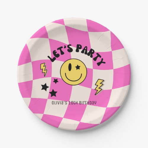 Preppy Hot Pink Y2K Retro Birthday Paper Plate