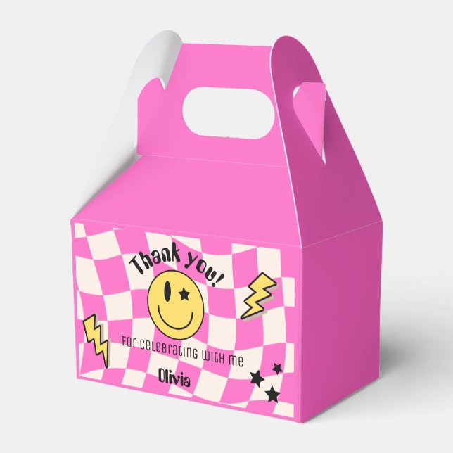Preppy Hot Pink Y2K Retro Smile Birthday Favor Box (Front Side)