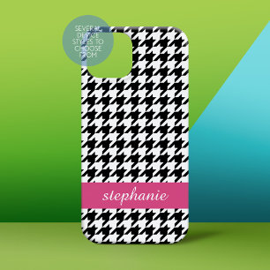 Preppy Houndstooth Pattern Black and Hot Pink iPhone 17 Case