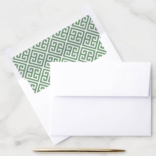 Preppy Hunter Green And White Greek Key Pattern Envelope Liner