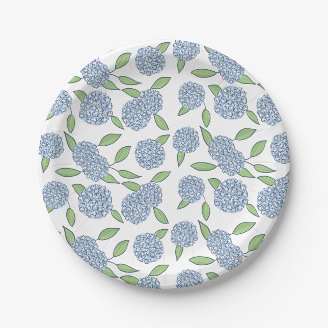 Preppy Hydrangea New England Wedding Paper Plates (Front)