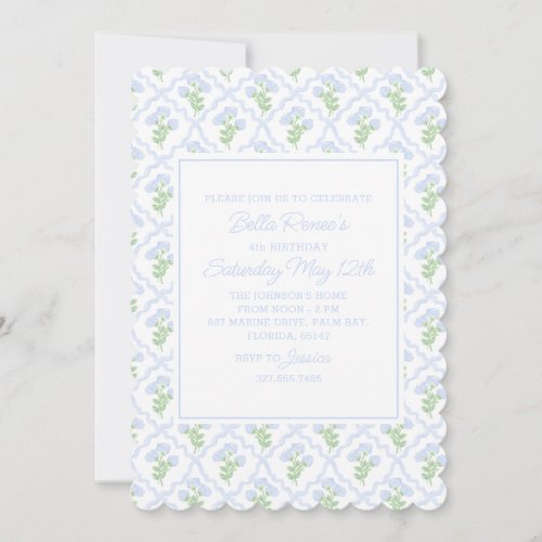 Preppy Hydrangea Watercolor Trellis Editable Invitation