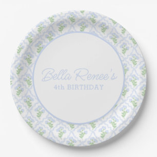 Preppy Hydrangea Watercolor Trellis Editable Paper Plates