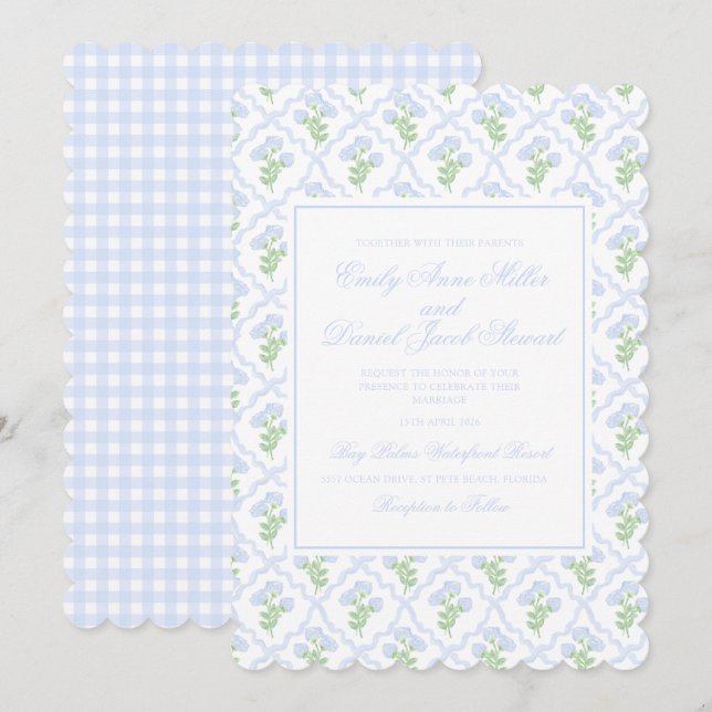 Preppy Hydrangea Watercolor Trellis Wedding Invitation (Front/Back)