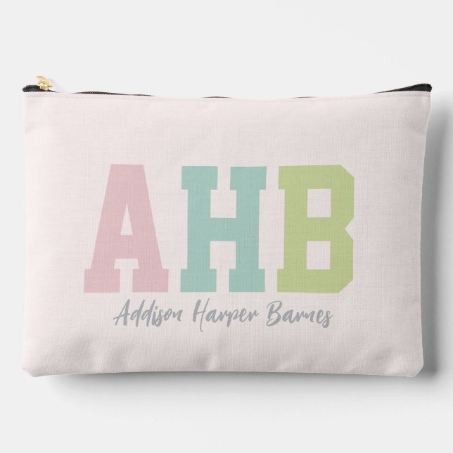 Preppy initials cute colorful trendy personalized accessory pouch (Front)