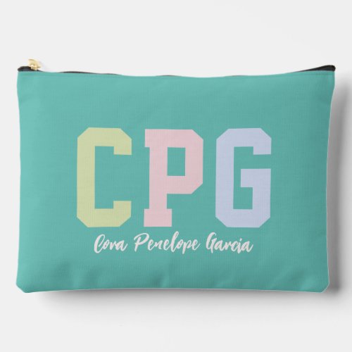 Preppy initials cute trendy teal 3 photo accessory pouch