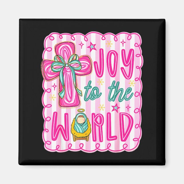 Preppy Joy To The World Christian Christmas Cross  Magnet (Front)
