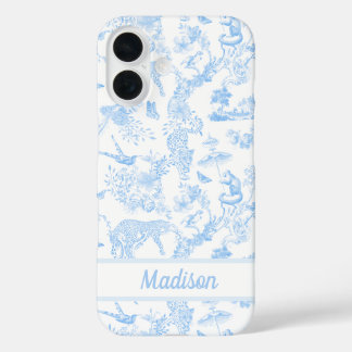 Preppy Jungle Chinoiserie Toile in Light Blue iPhone 16 Case