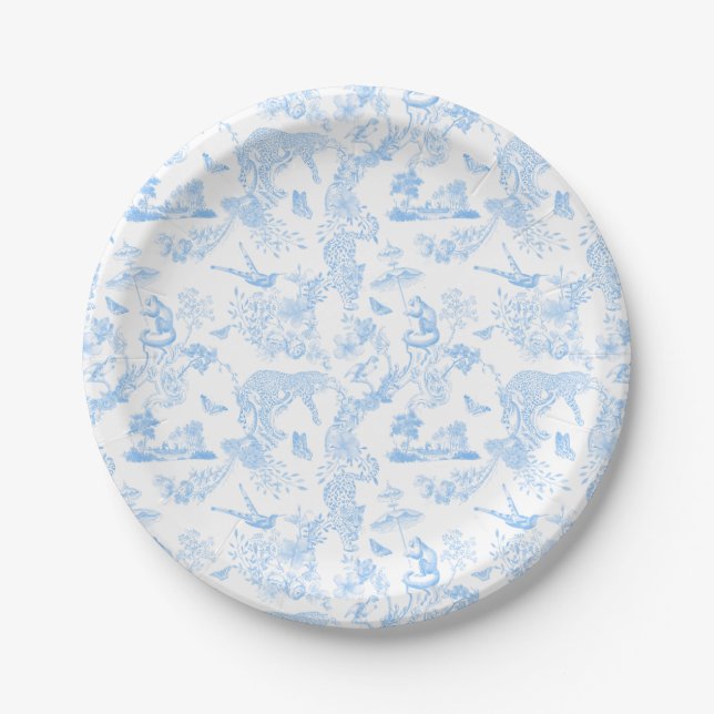 Preppy Jungle Chinoiserie Toile Paper Plates (Front)