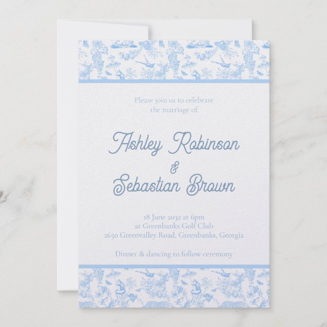 Preppy Jungle Chinoiserie Toile Wedding Invitation (Front)