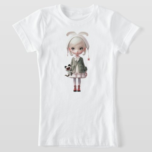Preppy Kawaii Girl and her zombie cat pet T_Shirt