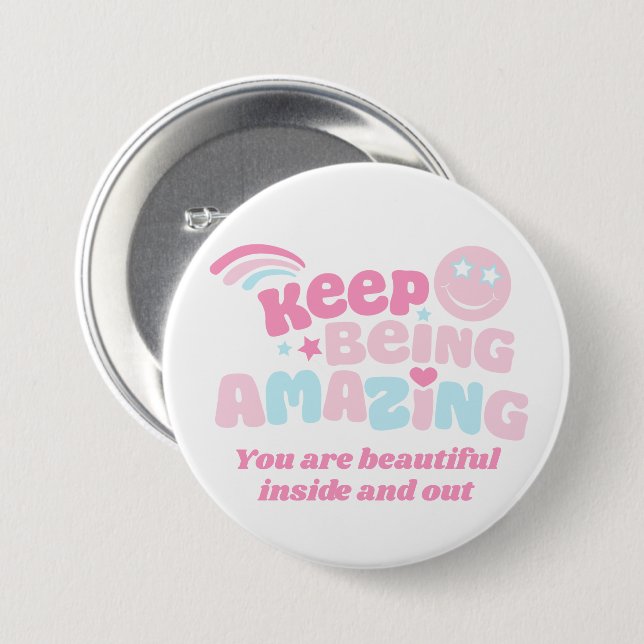 Preppy keep being amazing slogan smilie pink blue button (Front & Back)