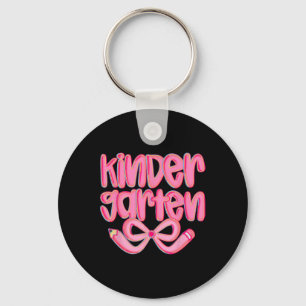 Preppy Kindergarten Back To School Coquette Bow Te Keychain