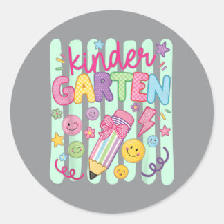 Preppy Kindergarten Back To School Pencil Student Classic Round Sticker