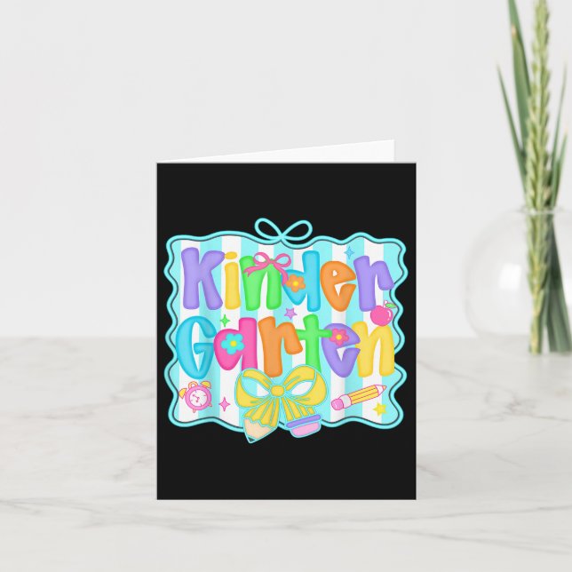 Preppy Kindergarten Teacher Team Bow Back To Schoo Card (Front)