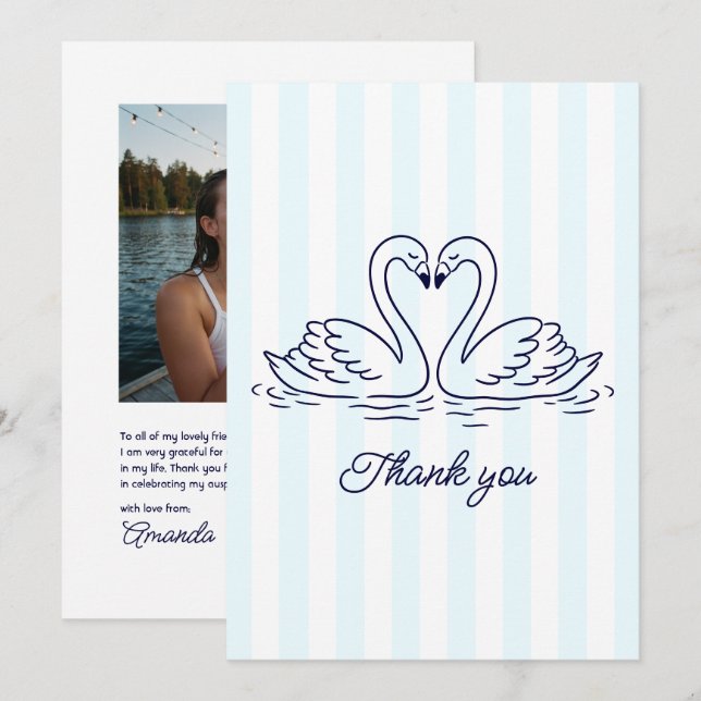 Preppy Lake Love Swans Photo Bachelorette Thank You Card (Front/Back)