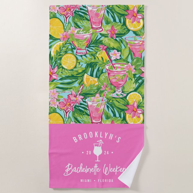 Preppy Lemon Cocktail | Bachelorette Weekend Beach Towel (Front)