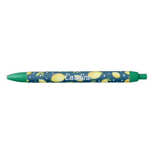 Preppy Lemons Navy Blue Back to School or Teacher Black Ink Pen